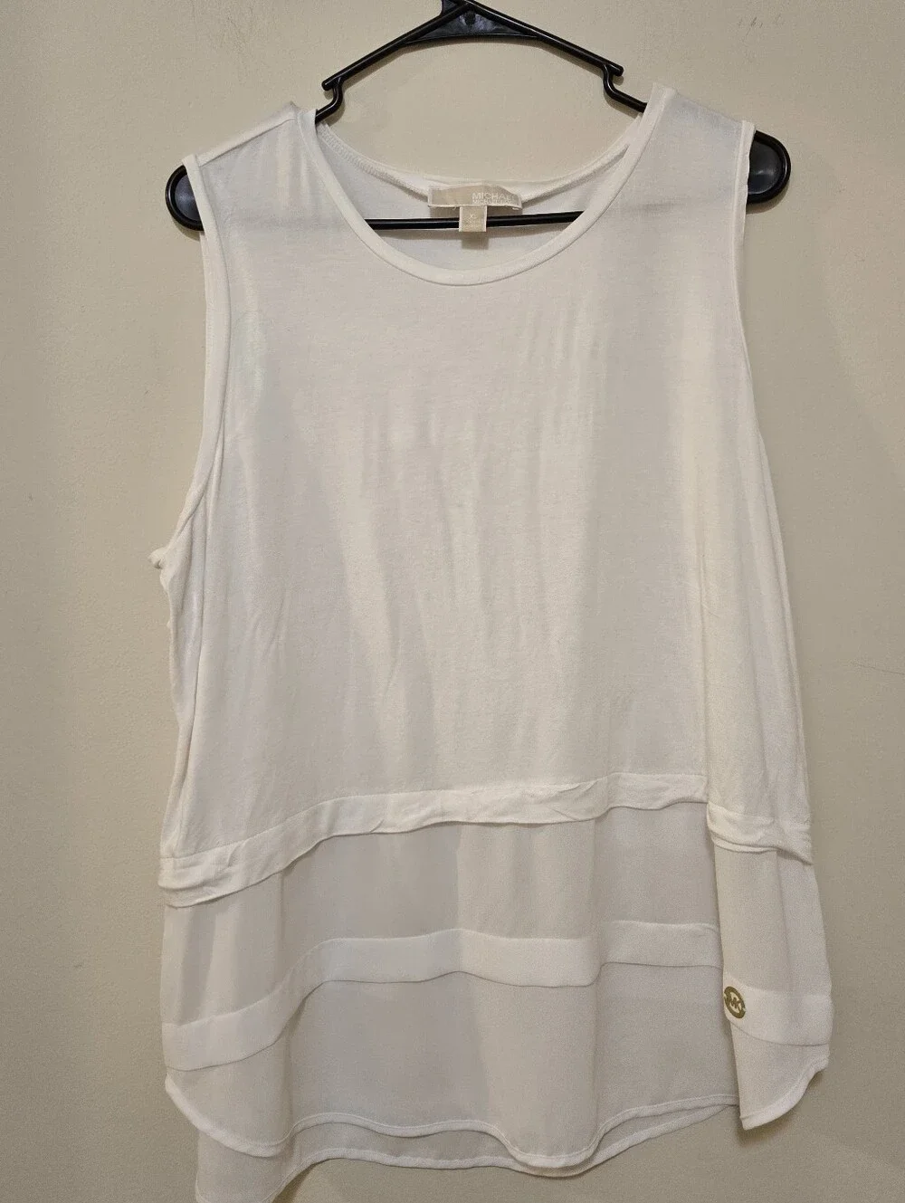 Michael Kors White Layered Chiffon Hem Tank Top Size XL